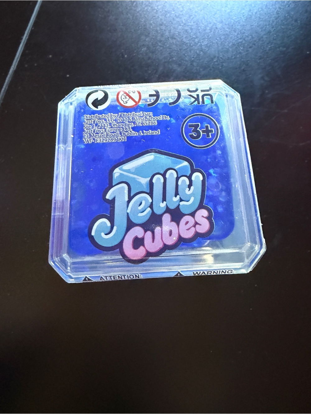 New Just Toys Jelly Cubes 2.5" Squishy Squeeze Glitter Blue Fidget Tactile 3+